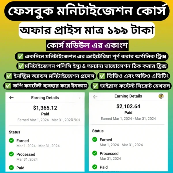 ফেসবুক থেকে আয়ের সম্পূর্ণ মনিটাইজেশন কোর্স